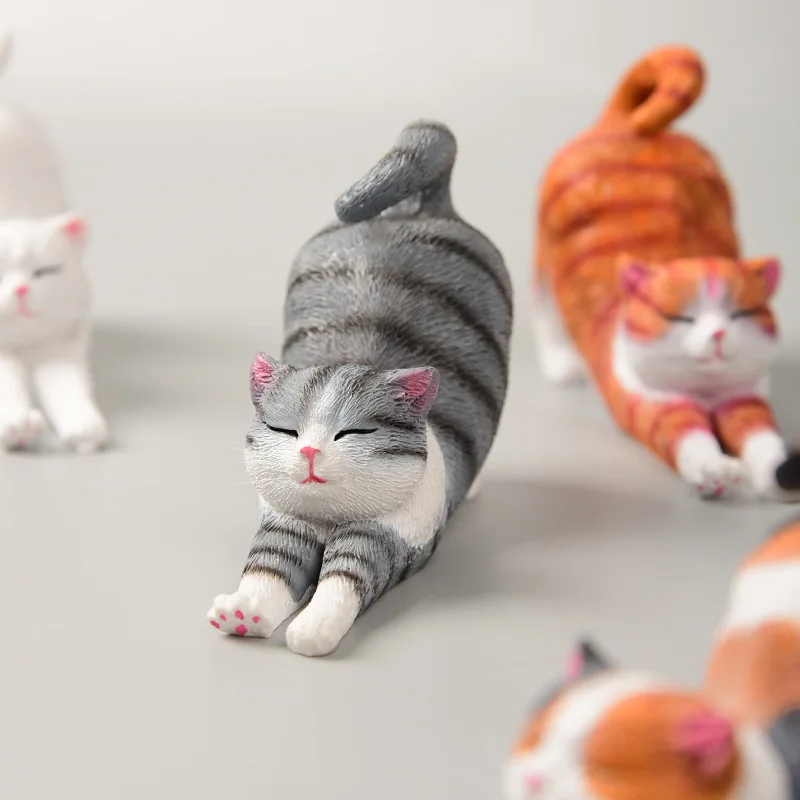 Stretching Cat Figurine - Lazy & Cute Orange Tabby Cat Model Realistic Pet Statue Resin Decor for Home & Office