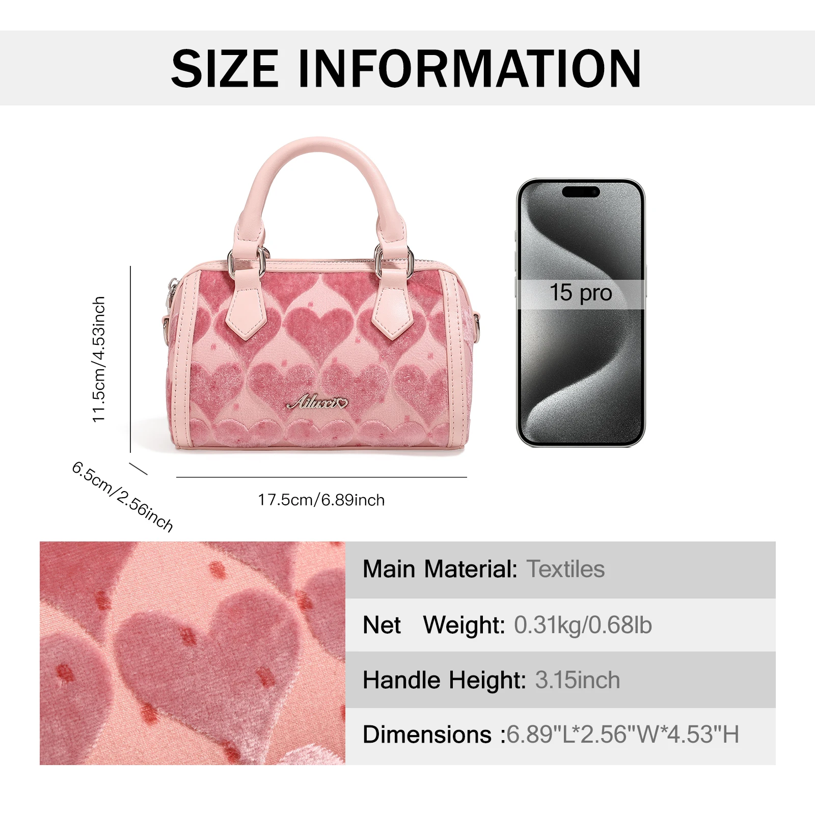 AILUXI Cute Women Handbag Pink Plush Mini Love Small Bag Leather One Shoulder Crossbody Female Tote Bag 2024 New for Cosmetics