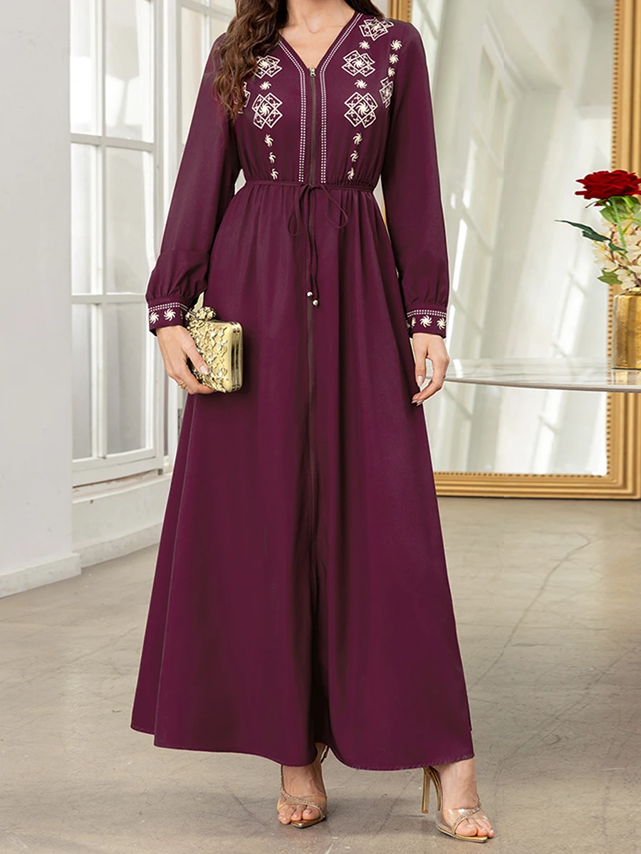 فستان قفطان نسائي عباية رداء كم طويل رقبة على شكل V طباعة جرافيك زمم فستان قفطان فضفاض