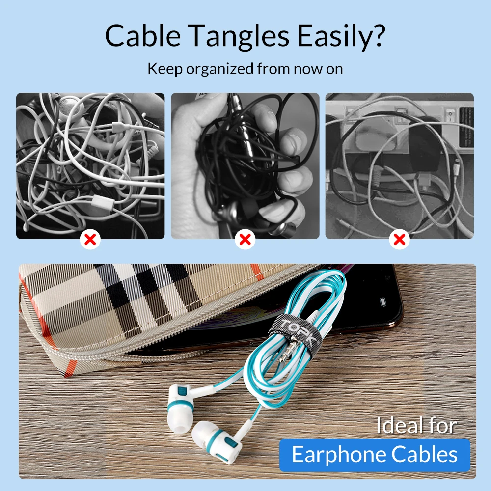 TOPK Releasable Cable Organizer Ties Mouse Earphones Wire Management Nylon Cable Ties Reusable Loop Hoop Tape Straps Tie