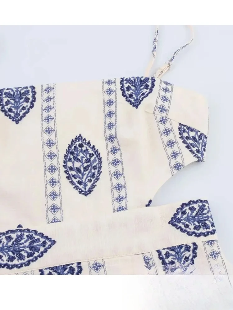 KONDALA Casual Chic Abito da donna Ricamo Cami Senza maniche Backless Cerniera Dritto Abiti lunghi Moda 2025 Abito estivo