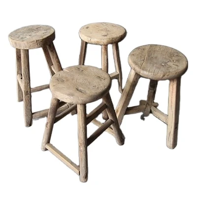 

Chinese Antique Reclaimed Elm Wooden Shanxi Rustic Natural Garden Farmhouse Foot Stool