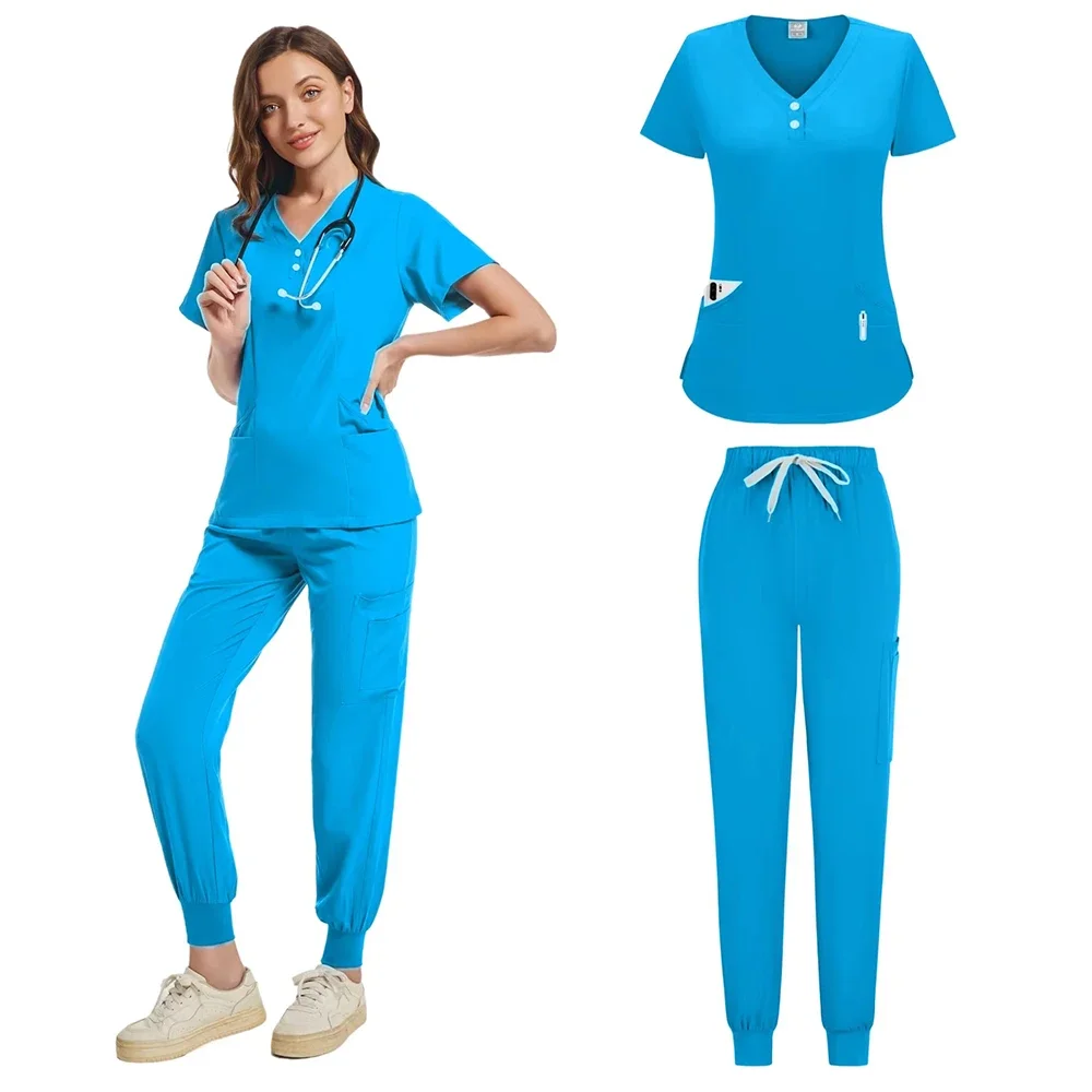 Uniformes de enfermagem cirúrgicos femininos, Top e Calças, Uniformes de enfermagem médica, Conjunto de esfrega clínico, Roupas de enfermagem, Salão de beleza