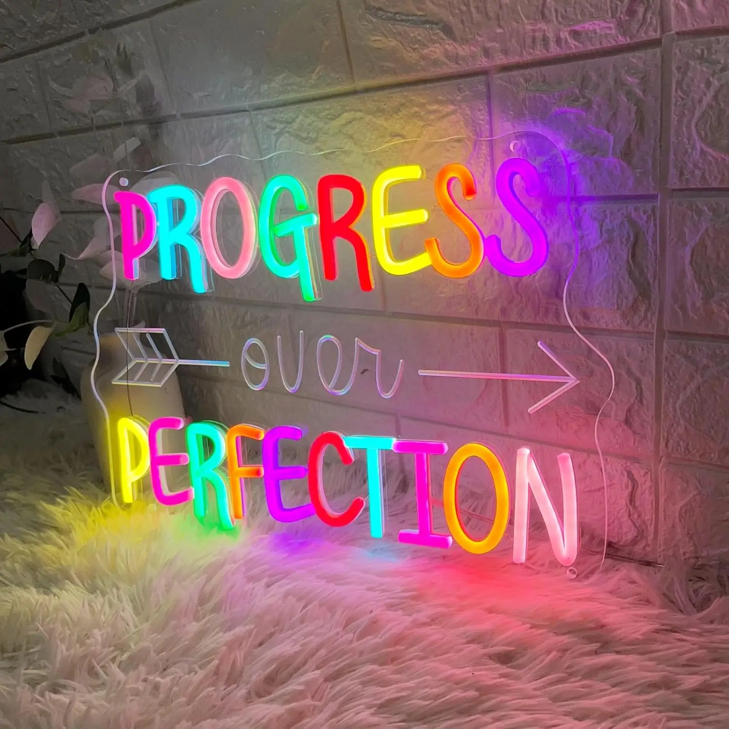 Progress Over Perfection Neon Sign, Wall Light for Bedroom, Classroom, Office, Bar Decor; Inspirational Gift & Advertising Sign