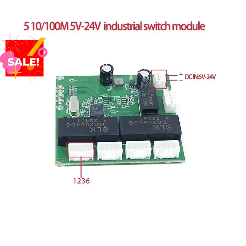 

Широкотемпературный 5-портовый разветвитель проводов промышленного класса с низкой мощностью, 10/100 Мбит/с, мини-контактный модуль микросетевого переключателя