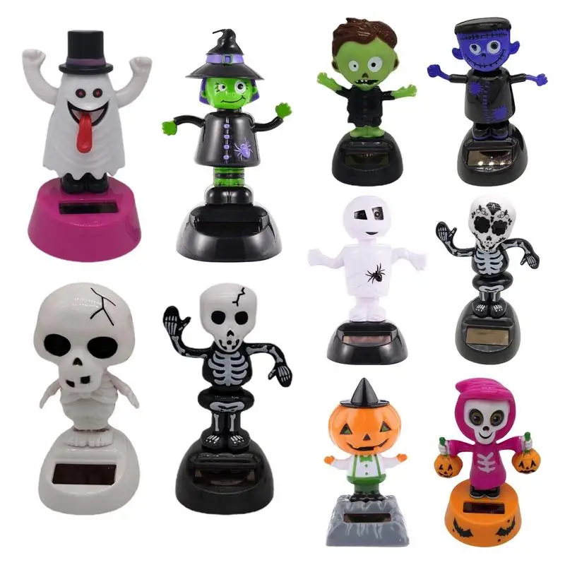 Halloween Solar Dancing Figures Solar Powered Ghost Bobble Head Toy Shaking Head Toy Car Dashboard Ornament Halloween Party Gift