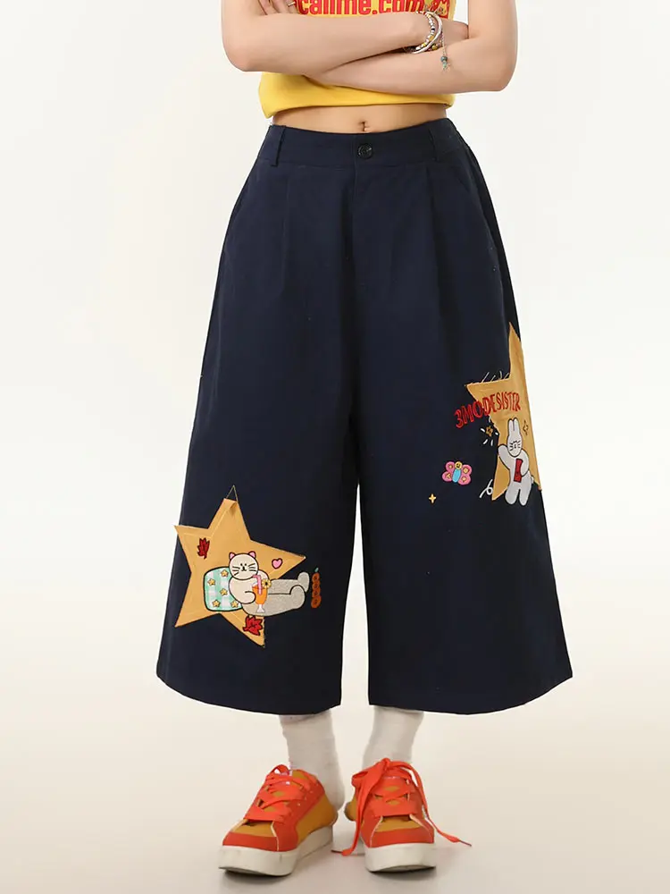 

Повседневные женские летние универсальные брюки-капри с мультяшным принтом, свободного кроя, из дышащего хлопка