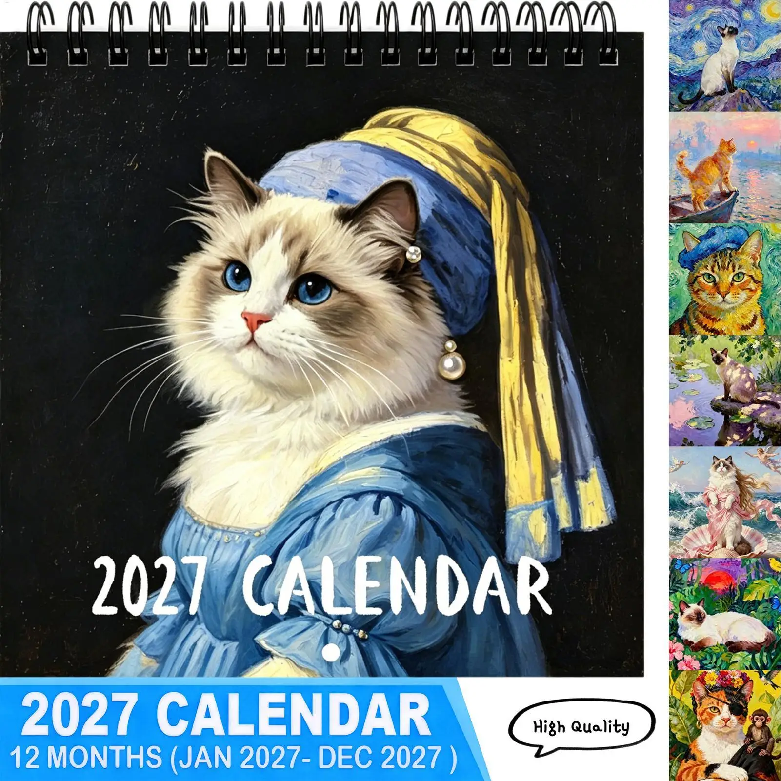 Wall Calendar Large Date Grid Cat Theme Thick Paper Planner 12 Month Wall Planner for Dining Room Dorm Living Room Bedroom Study