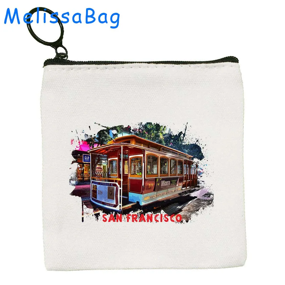 San Francisco Golden Gate Bridge United States Watercolor Ink Oil Paintings Canvas Coin Purse Key Case Bags Wallet Zipper Pouch