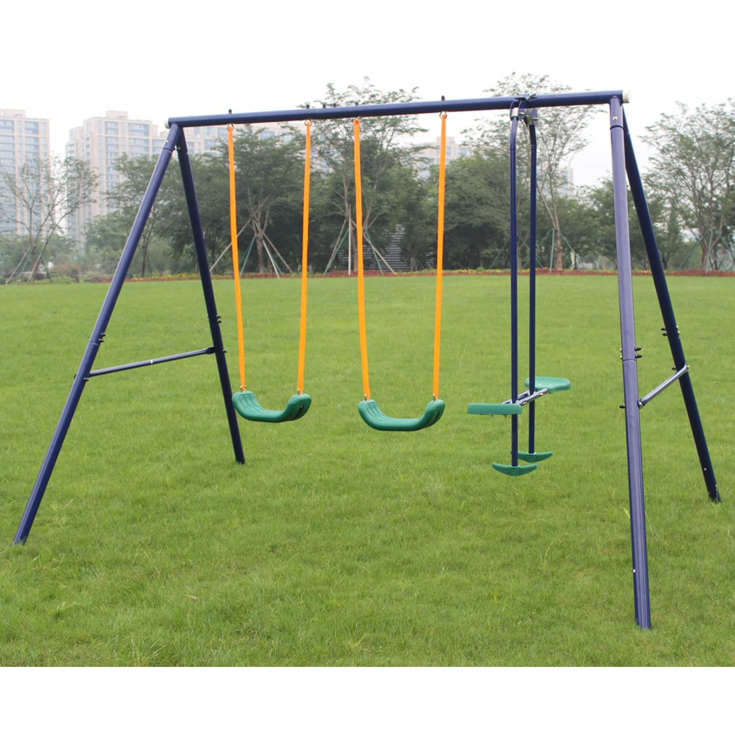 

Metal Swing Set Outdoor with Glider for Kids, Toddlers, Children