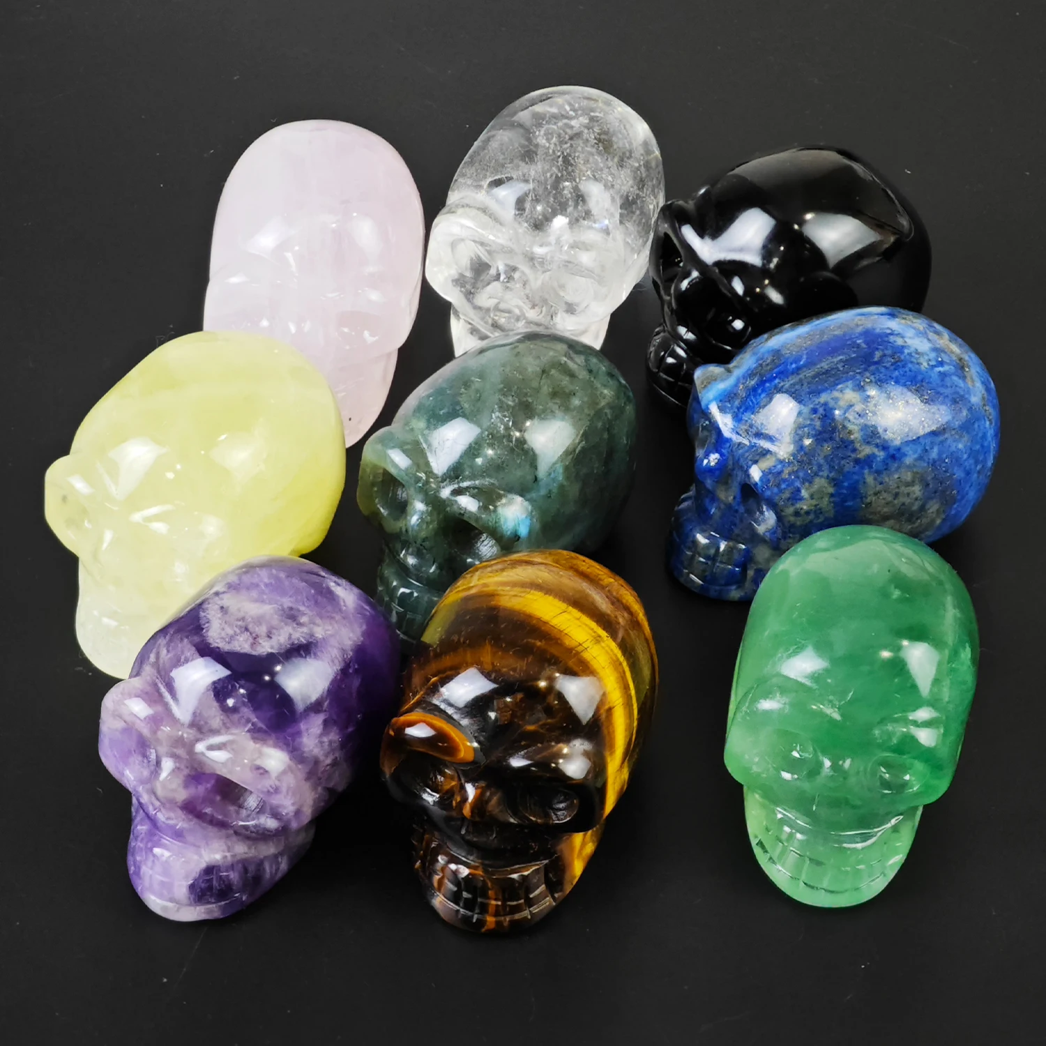 

2" Skull Figurine Natural Gemstone Carved Crystal Crafts Home Room Desk Decoration Statue Halloween Gift