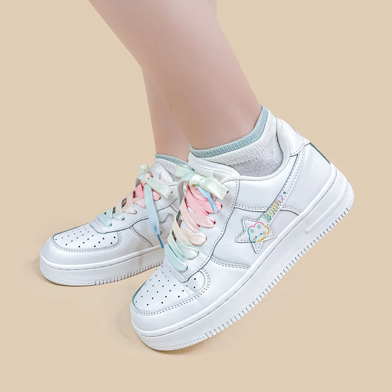 Amy and Michael Cute Girls Students White Flat Casual Sneakers Tennis Female Skateboard Shoes Low Top Women Fashion Trainers