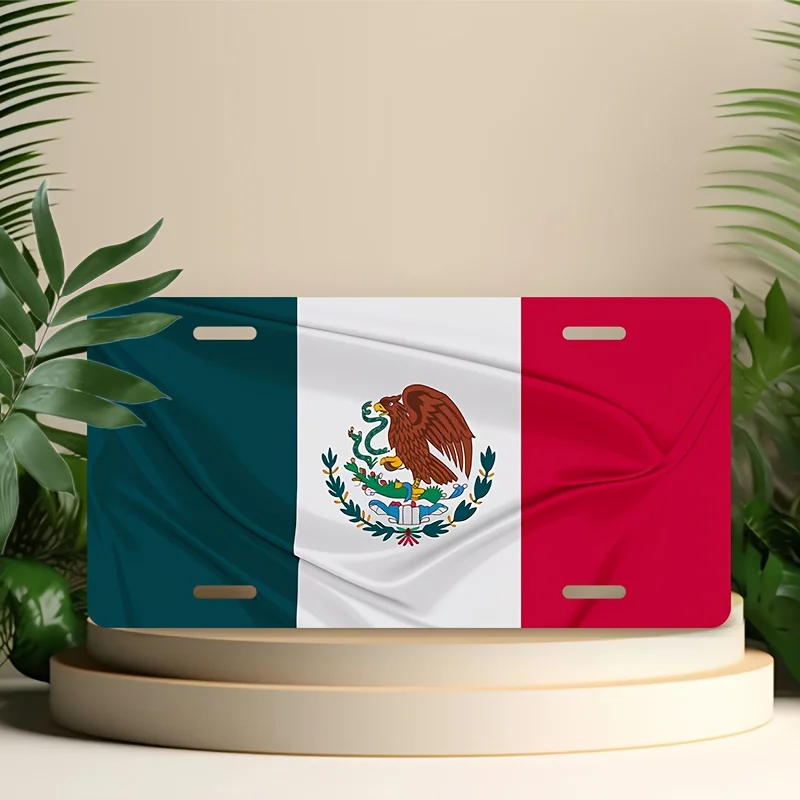 Mexican Flag Car License Plate Frame - Personalized Stainless Steel, 12.2