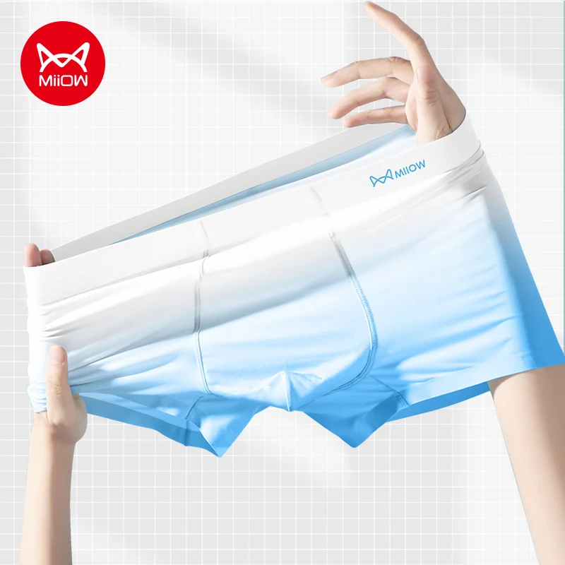 MiiOW 3pcs Seamless Ice Silk Men Underwear Sexy Gradient Color Boxer Shorts 5A Graphene Antibacterial Men Panties Male Underpant