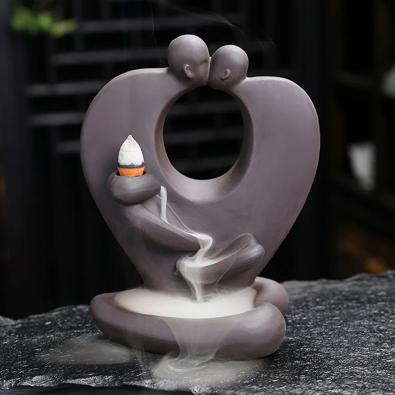 

Purple Clay Backflow Incense Burner Aromatherapy Burner Heart-Shaped Creative Smoke Home Tea Ceremony Ornamental Backflow Incens