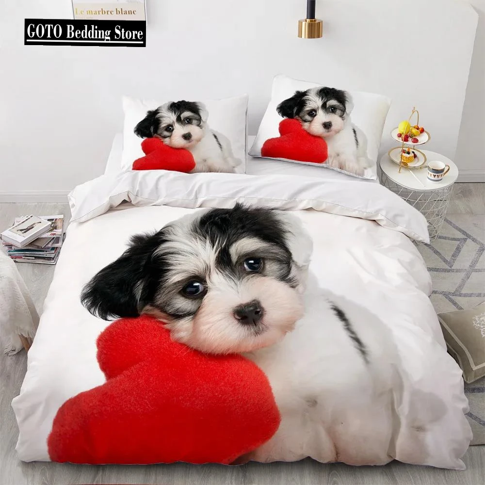 Love Dog ,cat Cartoon Soft Duvtet Cover Set Bedding 3d Animal Dachshund Bed Cover Sets Home Textiles Full Size Single Double