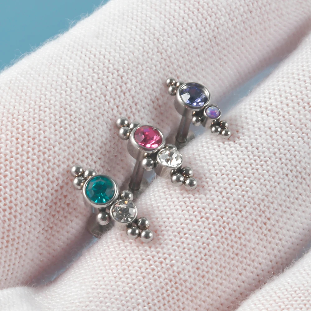 1PC Surgical Steel CZ Crystal Cluster Stud Earrings Ear Cartilage Tragus Helix Daith Labret Lip Ring Piercing Jewelry