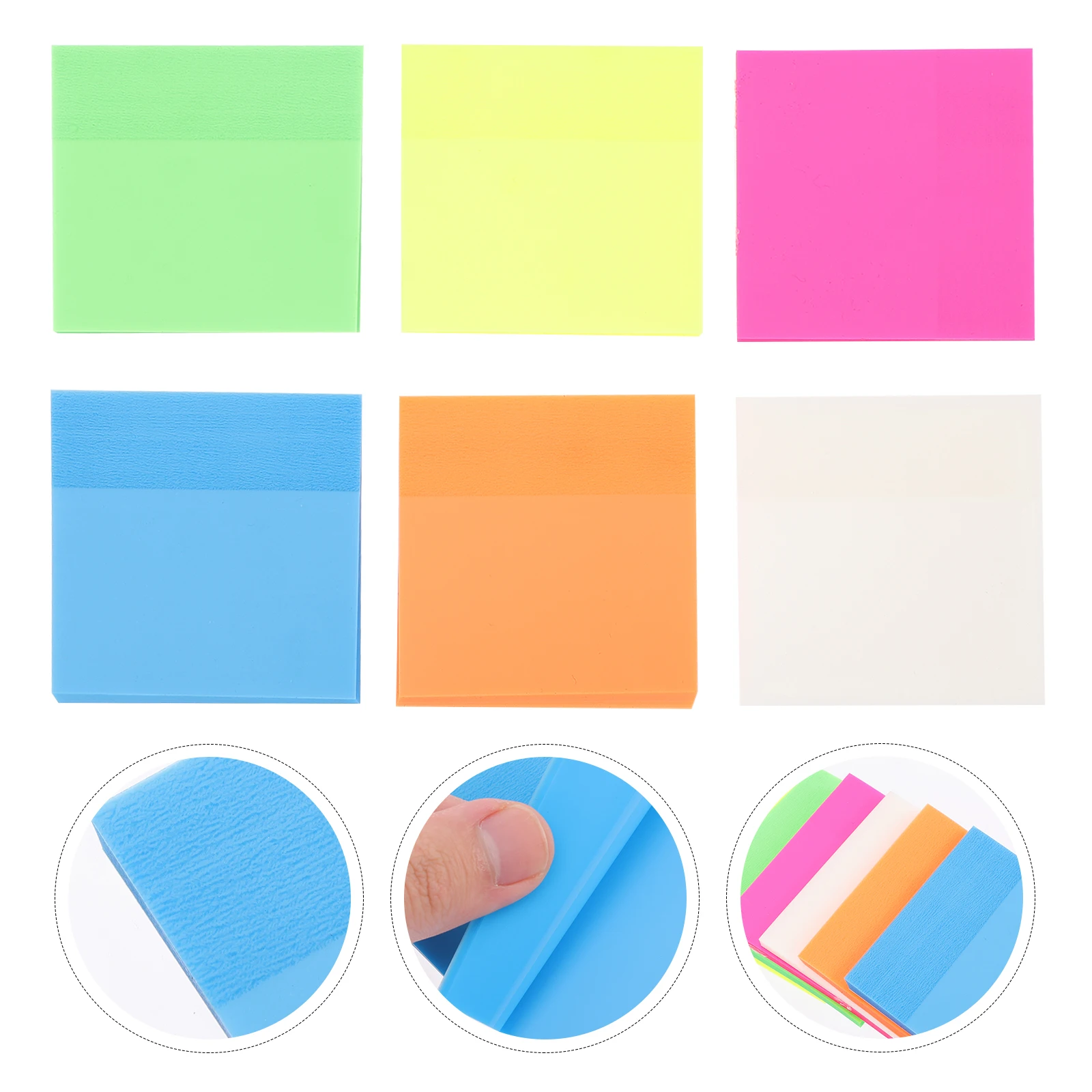 

6 Pcs Transparent 75x75mm 50 Sheets Self Adhesive for School Office Memo Pads Bright Colors Reusable Study Aids