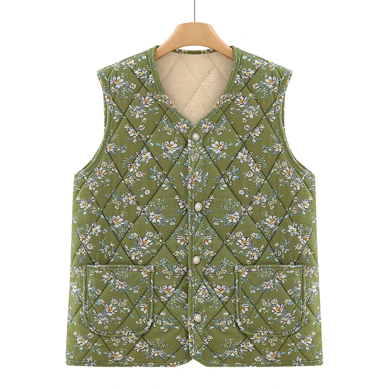 سترة دافئة جديدة مبطنة بالصوف للنساء في منتصف العمر والشتاء سترة ماترني من ألياف البوليستر مطبوعة للخريف والشتاء