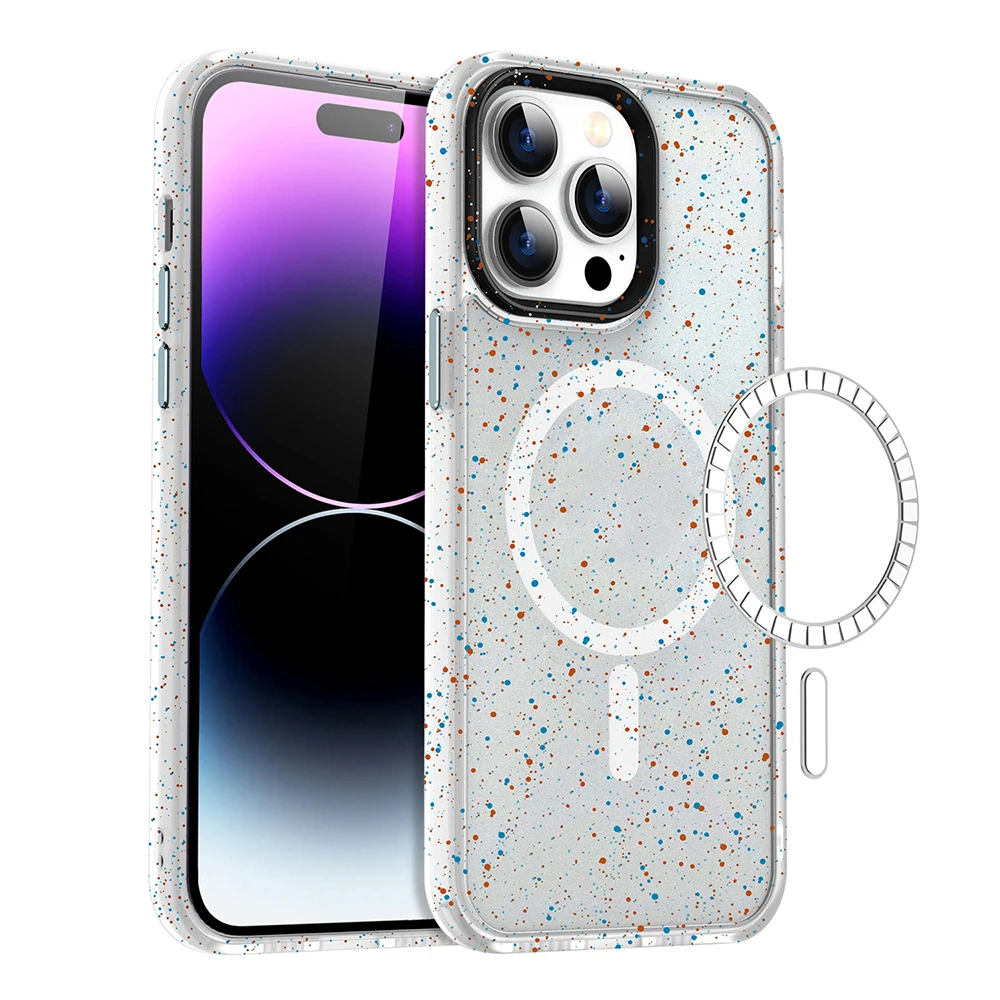 Colorful Speckle Ink pattern strong magnetic phone case for iPhone 15 14 13 12 11 Pro Max magsafe charging shockproof hard cover