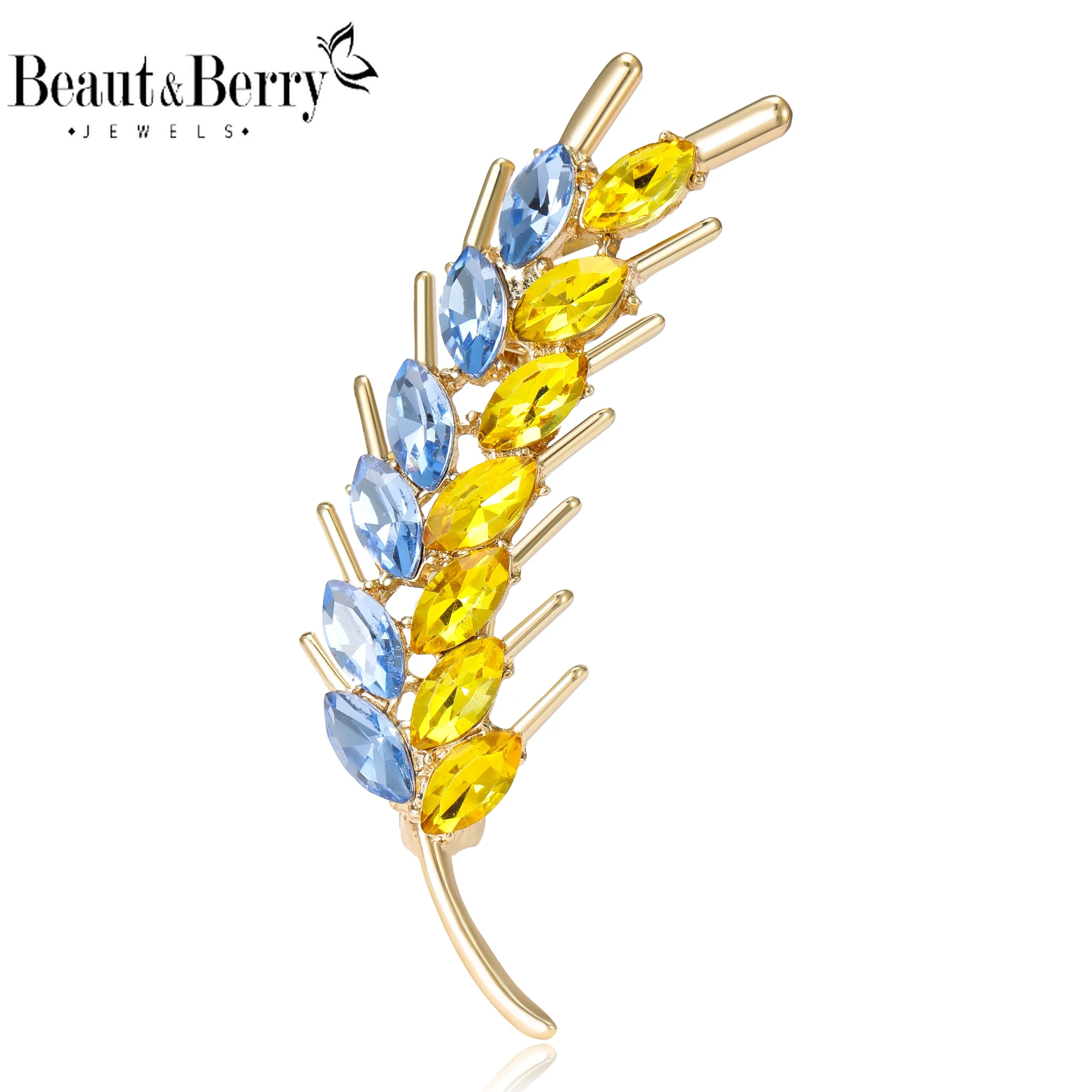 Beaut&Berry Ukrainian Ear of Wheat Brooches for Women Unisex Plant Pins Casual Party Accessories New Gifts Friends Decoration