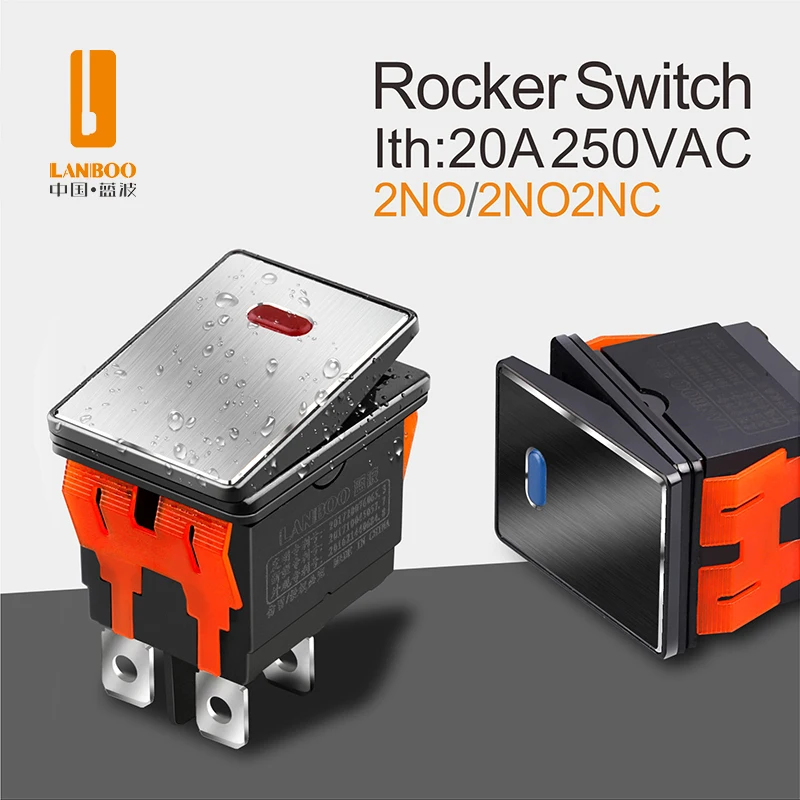 LANBOO 28*22mm With Red, Green And Blue Indicator Light  2-Speed/3-Speed 2NO2NC Metal Rocker Switch