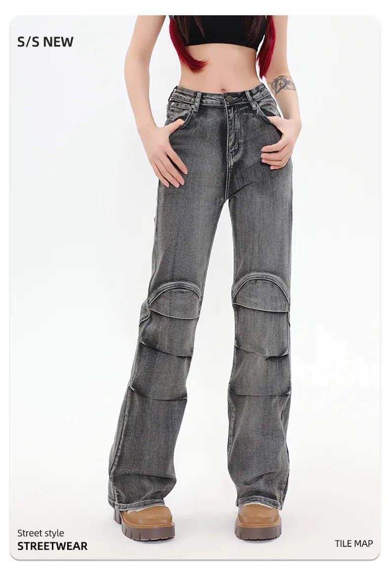 

Женские хлопковые джинсы Wasteland Wind Wash And Age, нейтральный складной дизайн, зауженные длинные брюки Y2k