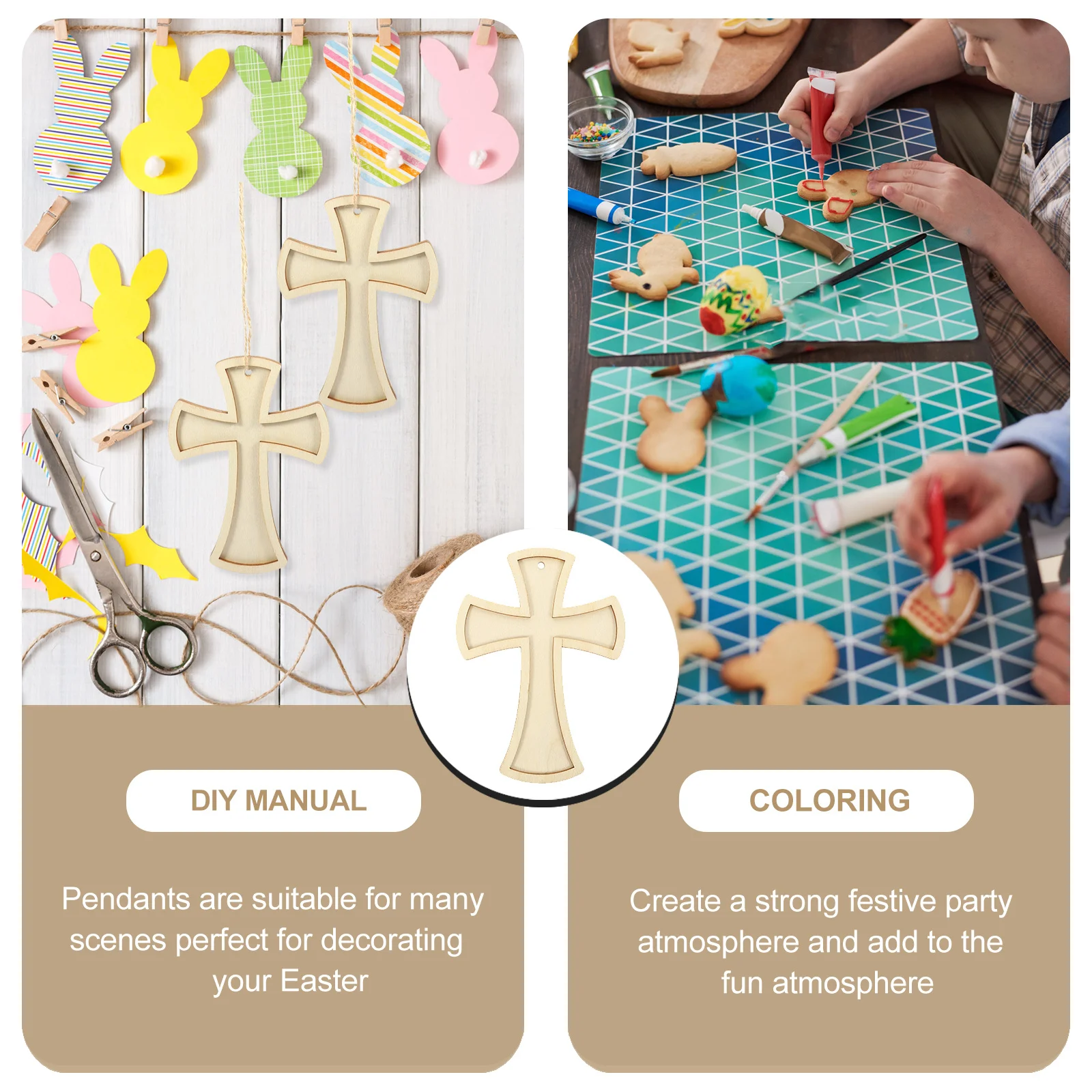 

1Set Wooden Cross Cutouts Unfinished Wood Slices DIY Painting Craft Blank Cross Shape Wood Chips Hanging Ornaments for Kids