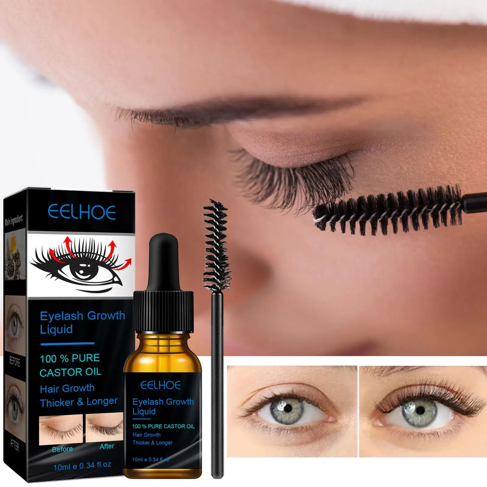 10ML Castor Oil Eyelash Growth Serum Eyelash Enhancer Longer Fuller Thicker Lashes Eyebrows Enhancer Eyelash Care