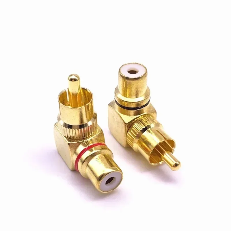 2Pcs Brass RCA Right Angle Male To Female Gold Plated Connector 90 Degree Adapters Connectors red black banana plug Jack