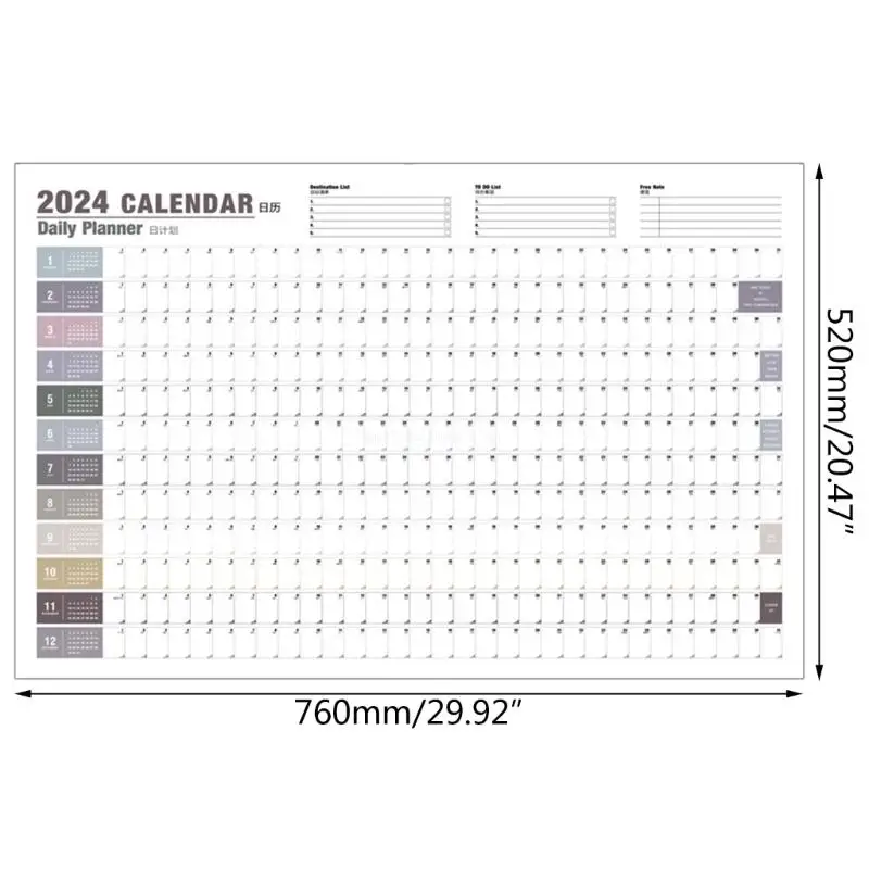 2024 Yearly Monthly Wall Calendar, Wirebound Calendar for Home Schooling Plan Dropship