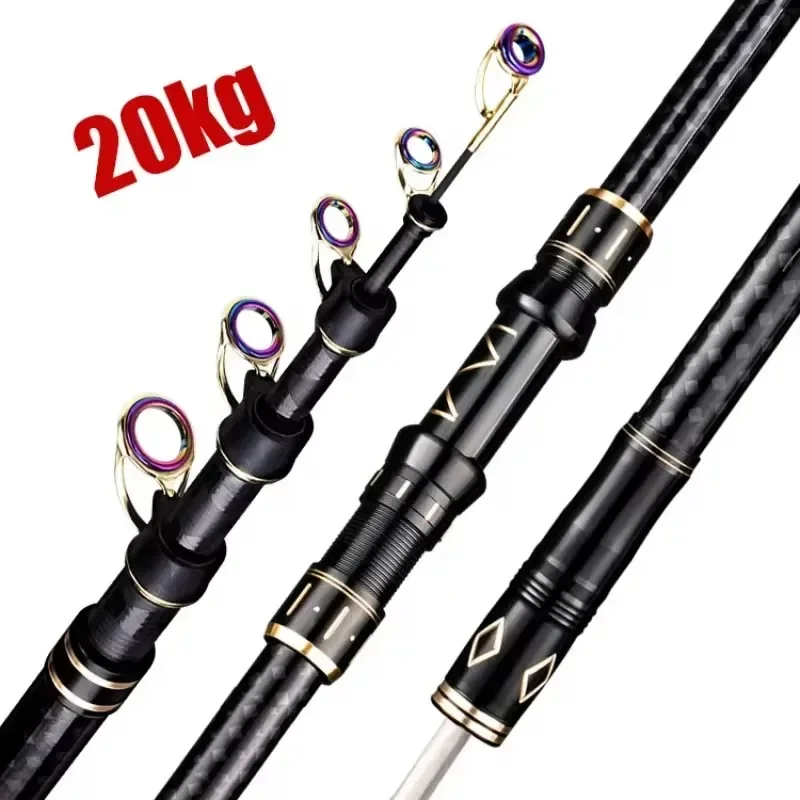 

2.1m-4.5m Telescopic Fishing Rod Travel Surf Rod Spinning Power 10-250g Distance Throwing Pole High Carbon Baitcasting Rod