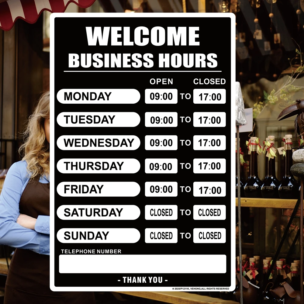 store Business hour sign ，20x30cm Open hour sign, replaceable store hour sign, with matching letter and number stickers