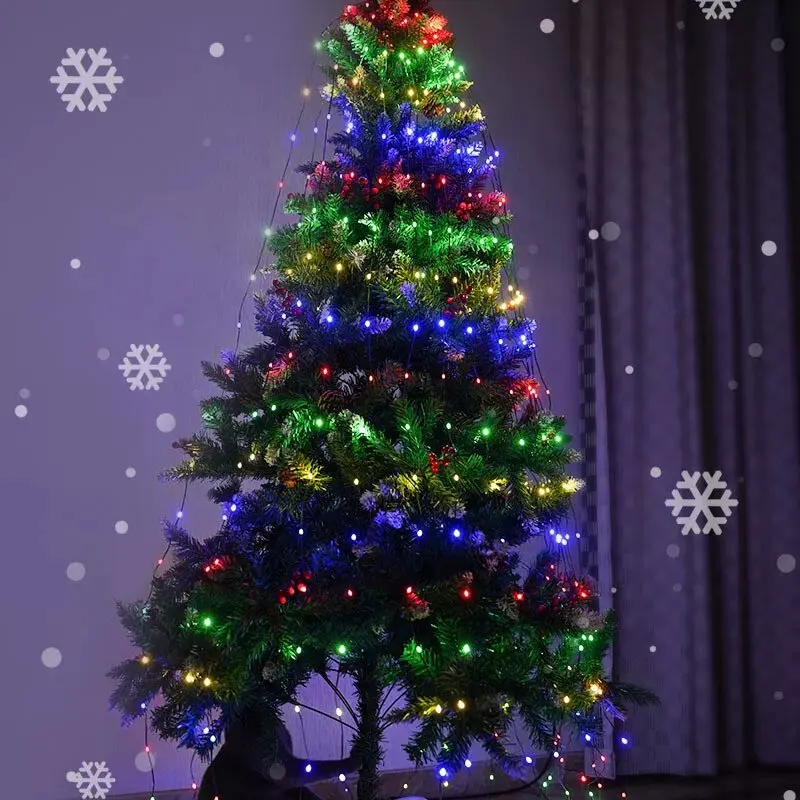 LED Christmas Tree Waterfall String Lights USB Powered 8 Mode Remote Control Fairy Lights Indoor Home Party Holiday Decorations