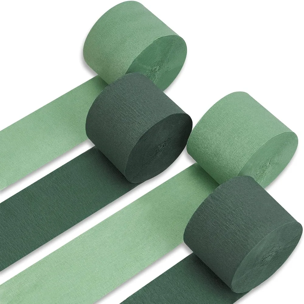 Banderas de papel crepé de 4,5 cm x 25 metros, 4 rollos de 328 pies, paquete de tonos de papel crepé verde para decoraciones de fiestas, bodas