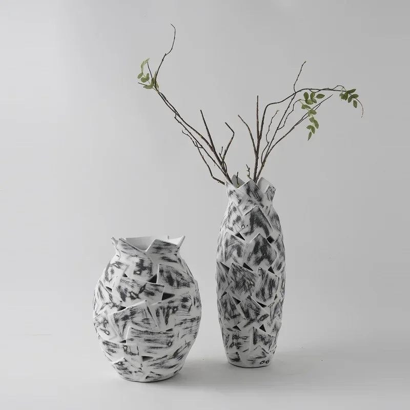 Wabi Sandy Wind Hand-painted Ceramic Vase Ornament Living Room Premium Flower Sensor Ornament