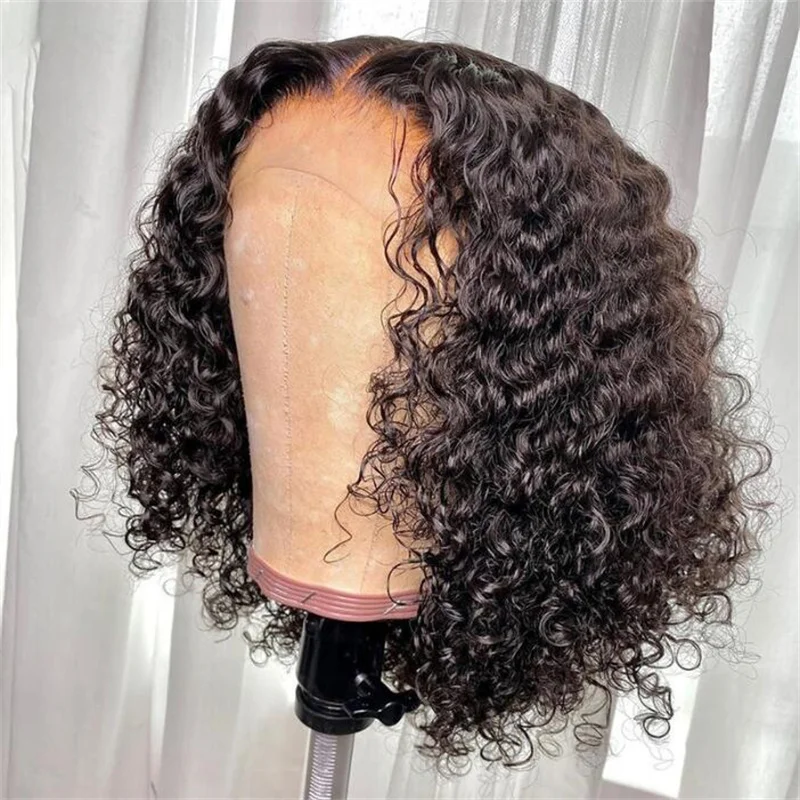 Soft Natural Black Short Bob 180Density Kinky Curly Lace Front Wig For Women BabyHair Heat Resistant Preplucked Glueless Daily