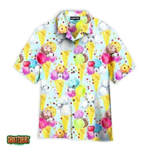 Camisa masculina de manga curta com estampa de sorvete, camisas havaianas, tops de praia, roupas casuais, design original, verão, 2022