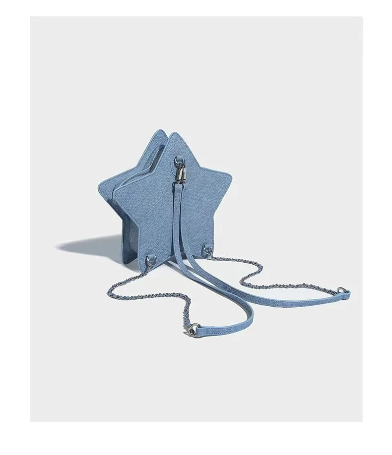 Niche Designer Denim Blue Five-pointed Star Backpack Embroidered Letters Tassel Cross-body Bag High-end Fashion Student Backpack