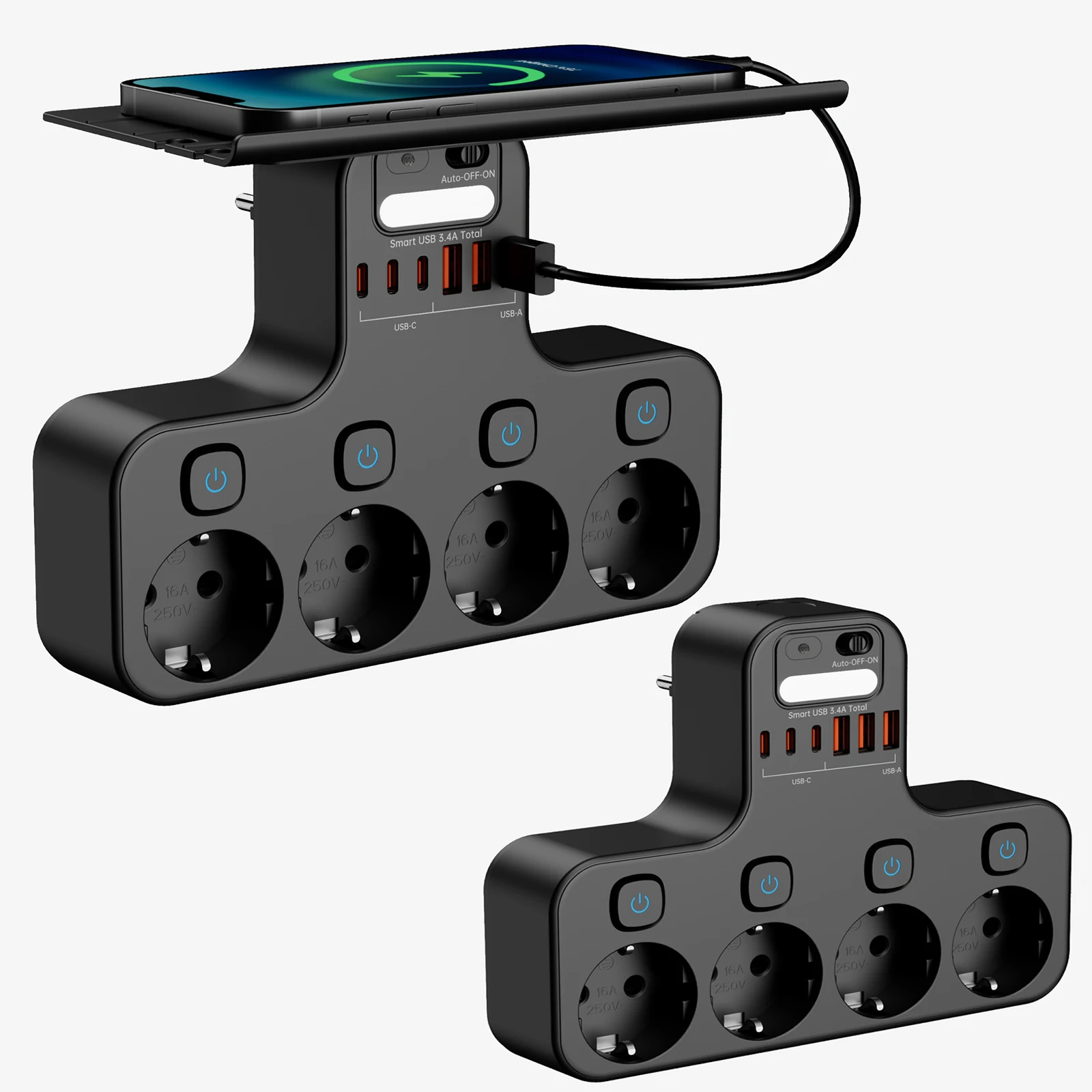 Multiprise multifonction 4000W, prise ue, veilleuse intelligente, interrupteur indépendant, prise Standard européenne avec Ports USB C