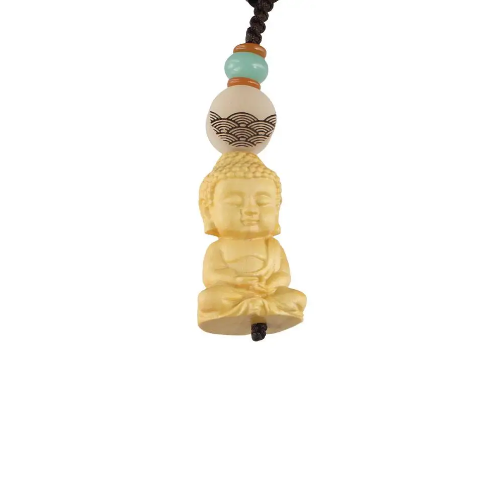 Boxwood Buddhist Keychain Wooden Handcarved Tathagata Buddha Lanyard Key Holder Monk Buddhist Keyring Jewelry Gift