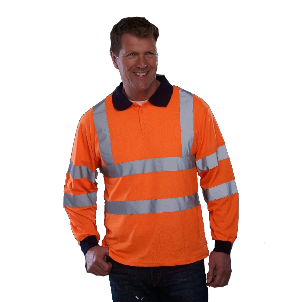 

Orange Safety Shirt Long Sleeve Refelctive Polo Shirt Hi Vis Shirt Quick Dry Construction Workwear