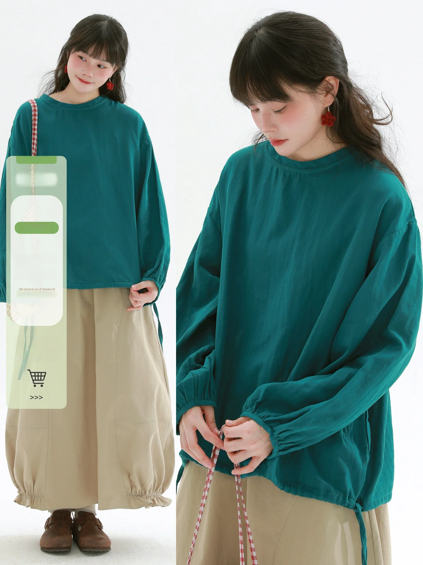 

Rare round Ne Dstring irt Loose Comfortable Long Sve Women's Casual Sle Cotton Pure Spring Faion Top