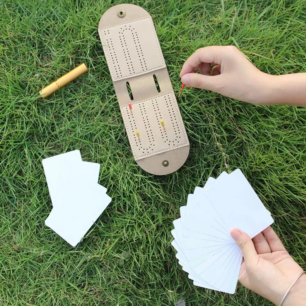 

Дорожный набор Cribbage, портативный набор досок для Cribbage с футляром из искусственной кожи, металлические колышки, колода для карт, дорожная игра для энтузиастов