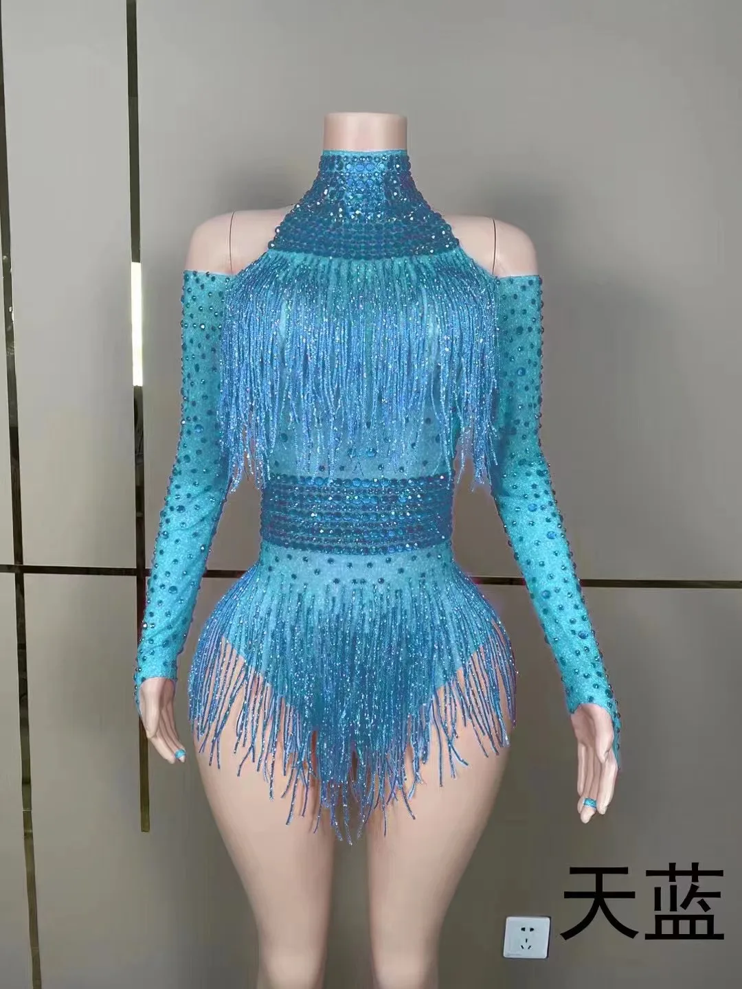 Sparkly Rhinestones Fringes Leotard Sexy DanceBodvsuit Nightclub Outfit Show PerformanceStage Wear Singer Dancer Costume D064