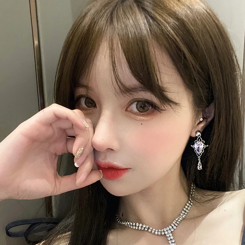 New Korean Baroque Shiny Waterdrop Crystal Drop Earrings for Women Girls Fashion Delicate Silver Color Pendientes Party Jewelry #5