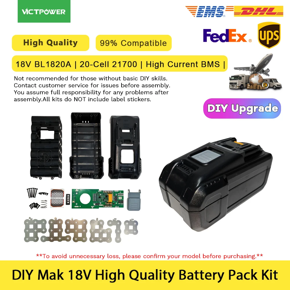 18V DIY Battery Kit For Makita BL1820A 20Ah 20S 21700 High Current BMS Charge Memory Protection