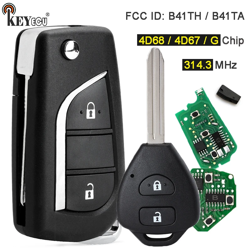 KEYECU 315MHz G/ 4 d67/4 d68 Chip B41TA B41TH aggiornato Flip Remote Key Fob per Toyota Fortuner Hilux Innova Yaris 2008-2019