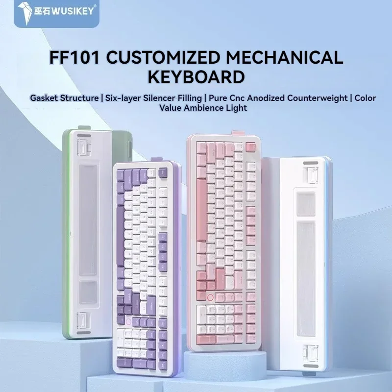 WUSIKEY FF101 Customized Mechanical Keyboard Tri-mode Wireless Bluetooth Hot-swap RGB Light Office PC Gaming Mechanical Keyboard