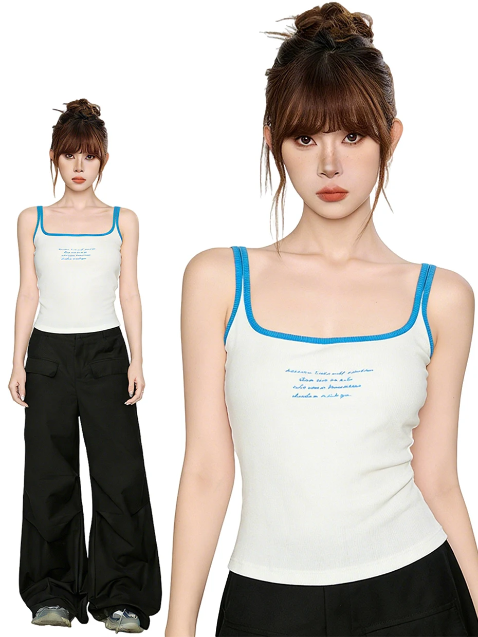 American Style Integrated Strapless Bra Women's Summer Print Color Block Spicy Girl Outerwear Top with Chest Pad Short Sleeve...